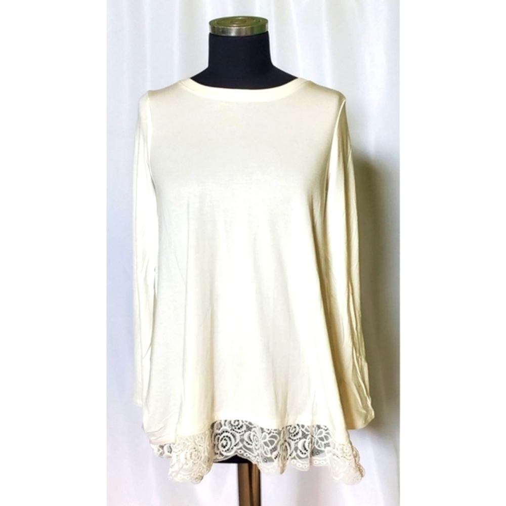White Lace Trim Long Sleeve